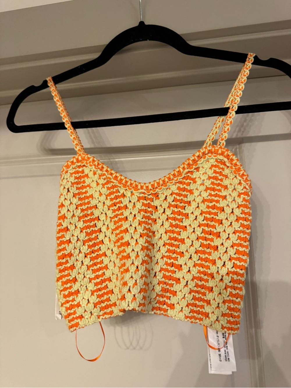 Zara Crocheted Orange & Cream Spaghetti Strap Crop Top
